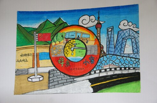Zhao Xinyu's painting themed on the express vehicles for the 'Water Cellar for Mothers' project.  